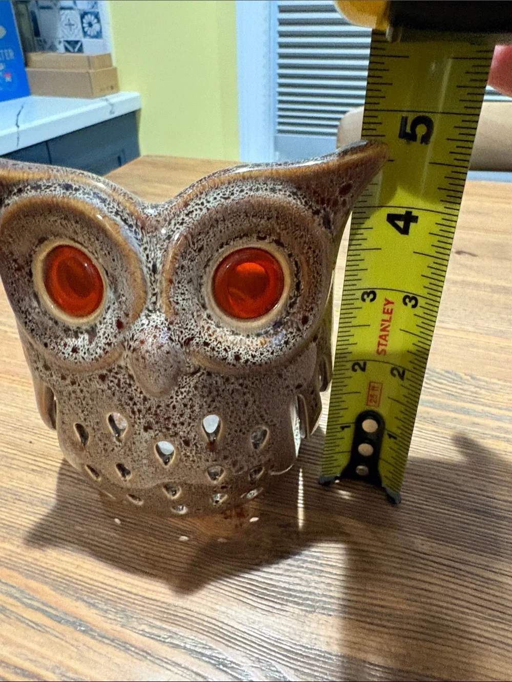 Vintage PartyLite Brown Speckled Ceramic Owl Votive Holder